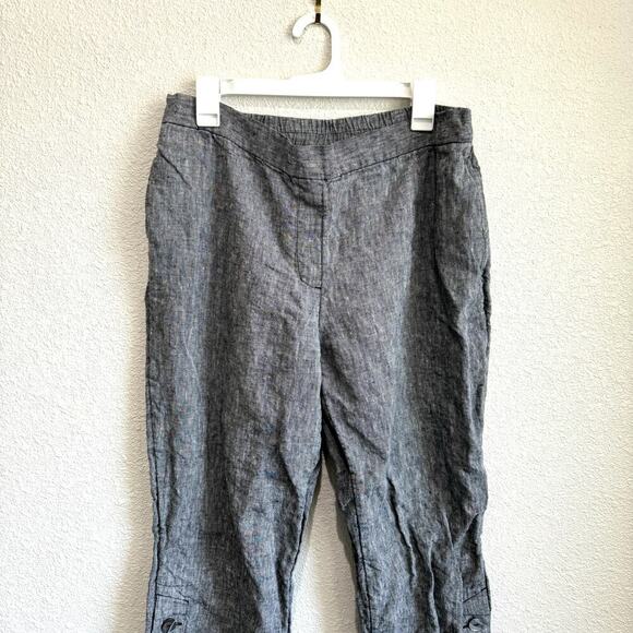 Chico's Women's Large 100% Linen Gray Pull on Pants Cropped Coastal Lagenlook - Picture 2 of 9